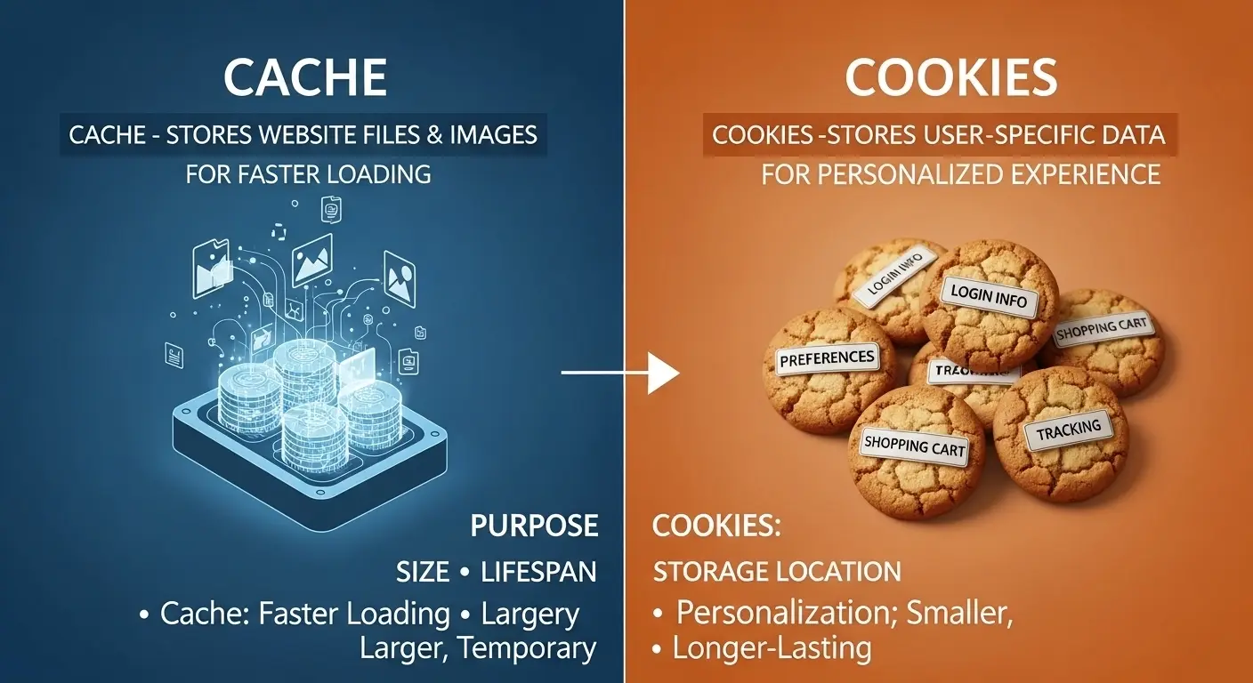 Differences between Cache and Cookies